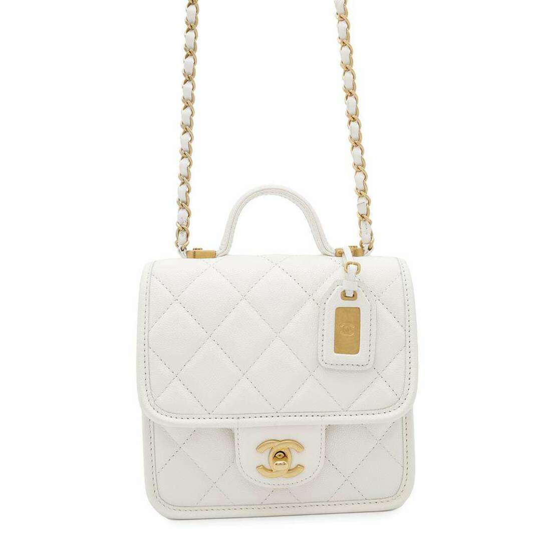 CHANEL - シャネル チェーンショルダーバッグ マトラッセ ココマーク トップハンドル キャビアスキン AS3652 白