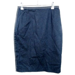 ポールカ(PAULE KA)のポールカ タイトスカート ひざ丈 スリット デニム調 無地 38 紺(ひざ丈スカート)