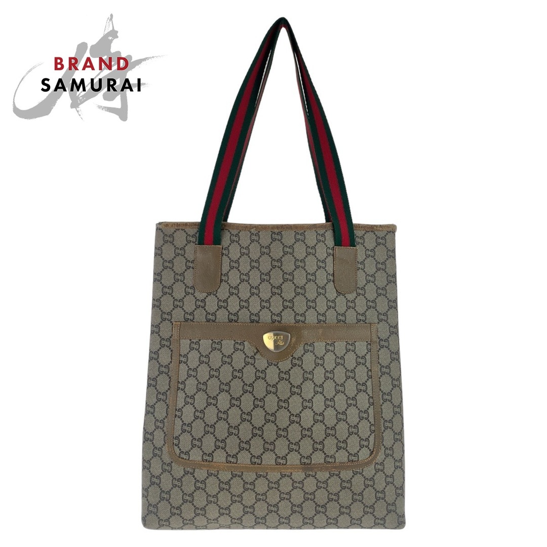 GUCCI - GUCCI グッチ ヴィンテージ GGプラス シェリーライン GGスプリーム オールドグッチ 男女兼用 ベージュ ゴールド金具 GGスプリームキャンバス /レザー トートバッグ ショルダーバッグ 407858 【中古】