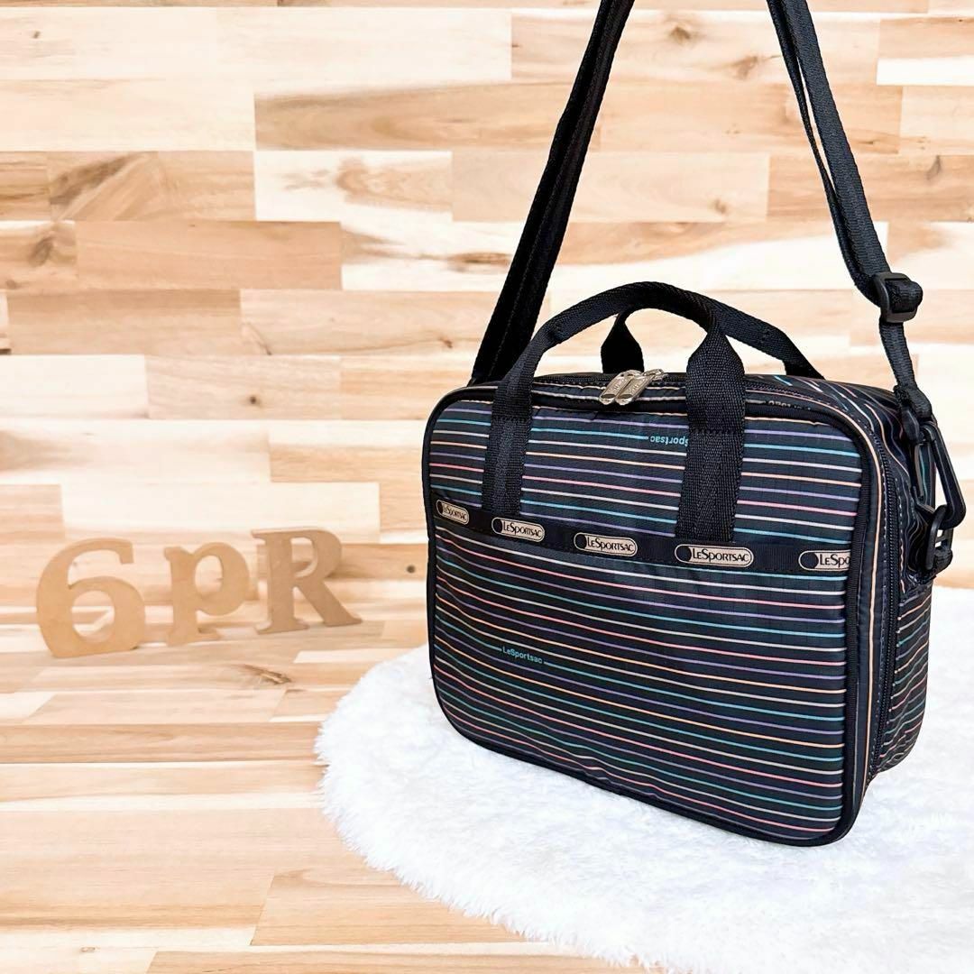 LeSportsac - 【レスポートサック】カラフル ボーダー スクエア ショルダーバッグ 保冷バッグ黒