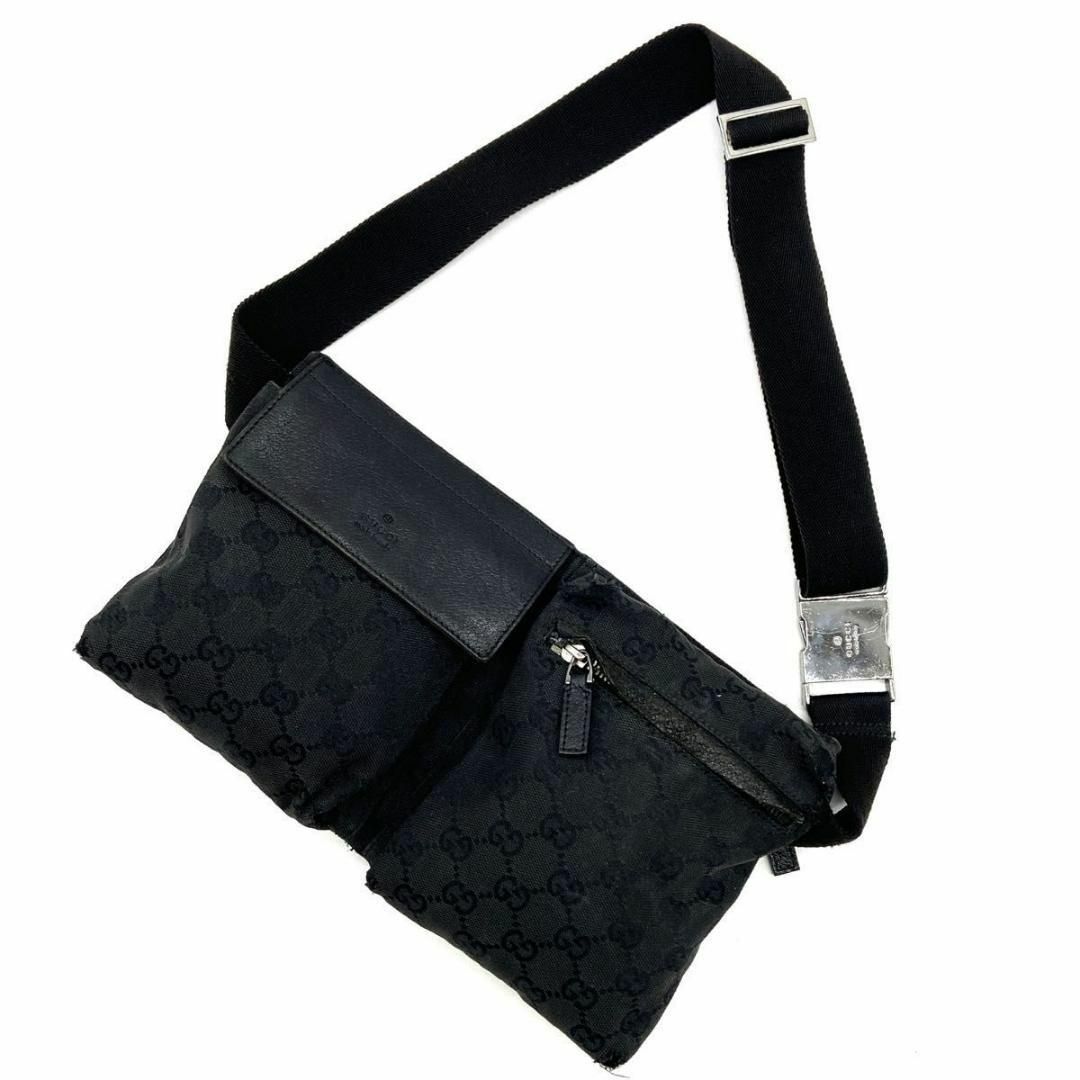 GUCCI - GUCCI ウエストバッグ GG柄 キャンバス レザー ブラック GUCCI - GUCCI ウエストバッグ GG柄 キャンバス レザー ブラック
