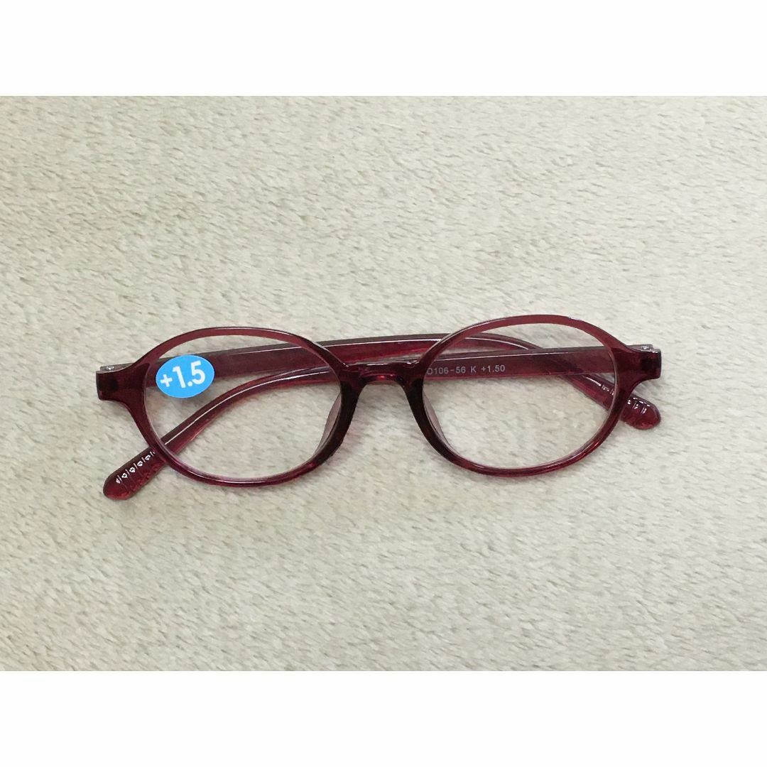 老眼鏡 +1.50 READING GLASSES レッド オーバル レディースのファッション小物(サングラス/メガネ)の商品写真