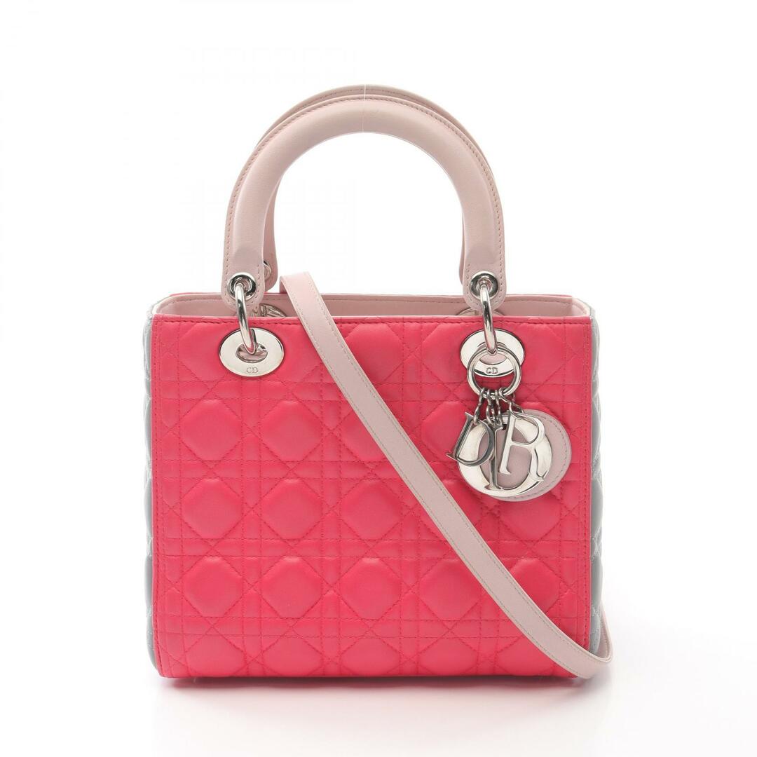 Dior - ディオール Dior LADY DIOR レディディオール カナージュ ハンドバッグ バッグ レザー レディース ピンク系 / グレー系 M0550PTRI 【中古】