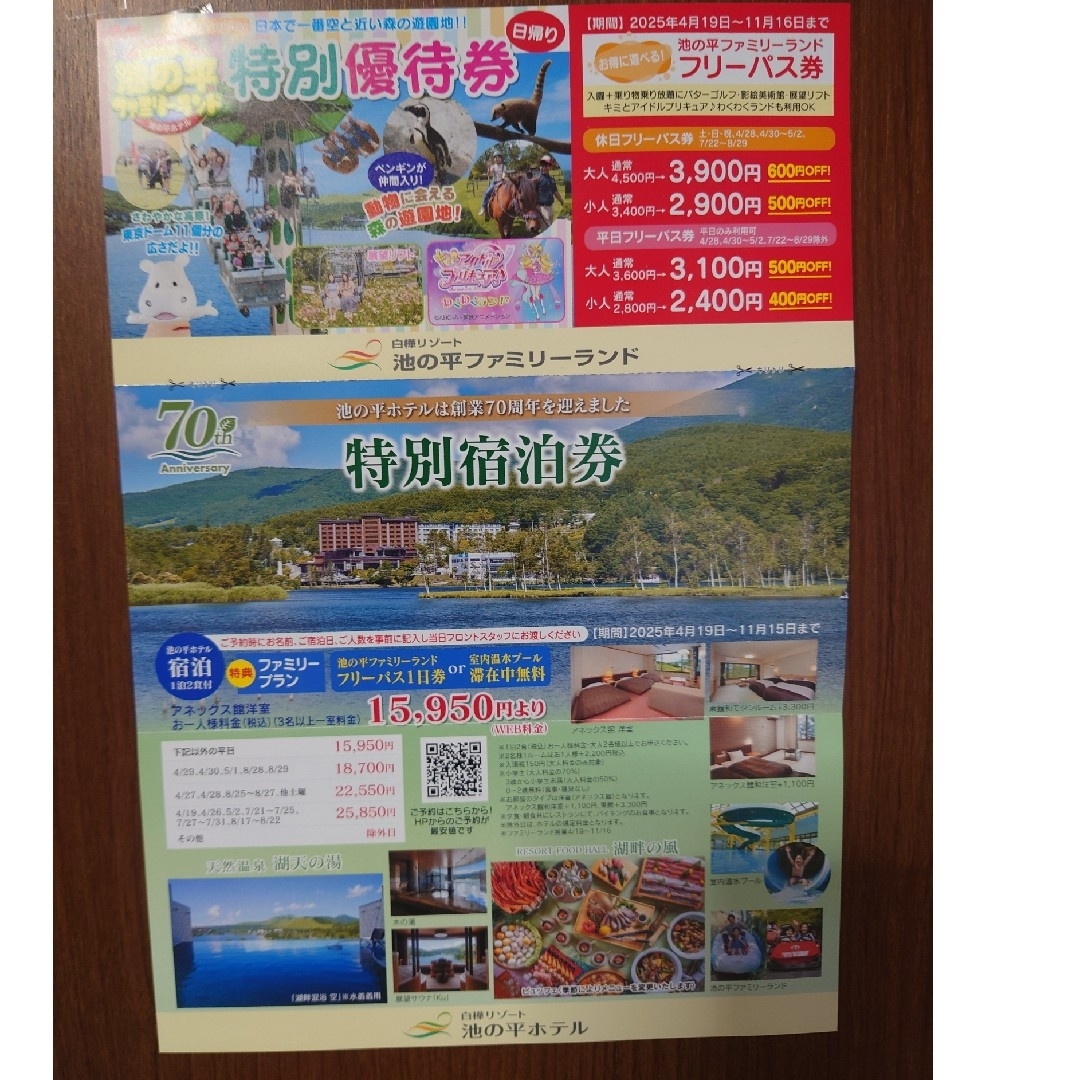 池の平ファミリーランドフリーパス引換券2枚 チケットの施設利用券(遊園地/テーマパーク)の商品写真