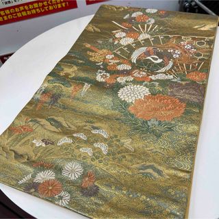 袋帯☆包太鼓 扇子 あやめ 牡丹(帯)