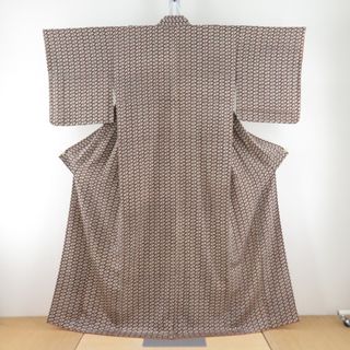 小紋 小花模様 茶色ｘクリーム色 正絹 袷 広衿 仕立て上がり着物 身丈160cm(着物)