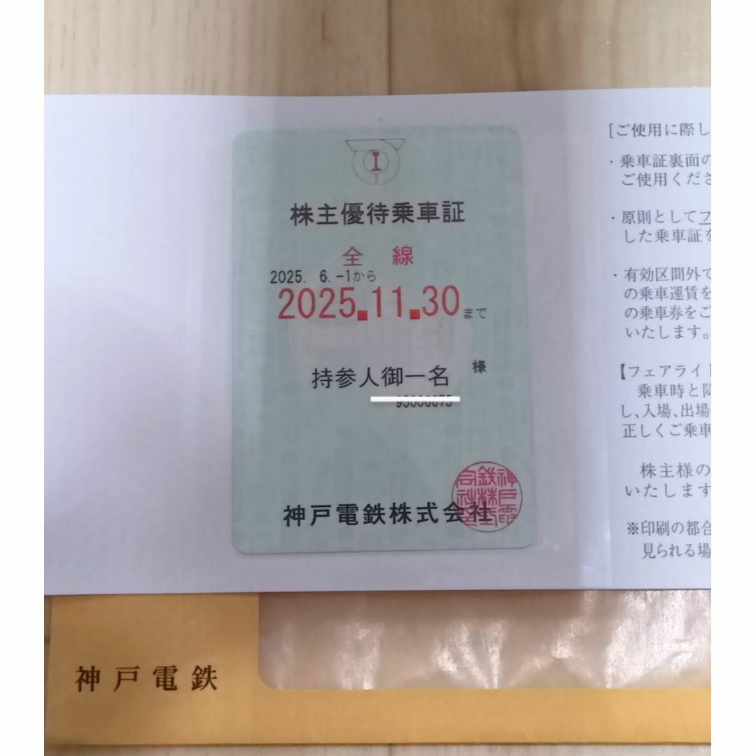 神戸電鉄 株主優待 乗車券 定期券型 チケットの乗車券/交通券(鉄道乗車券)の商品写真