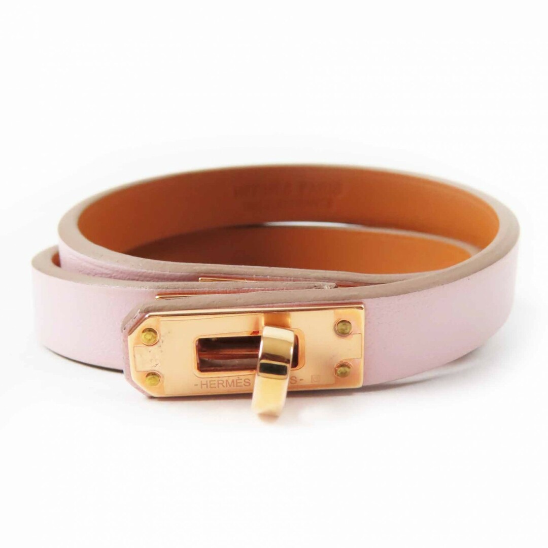 HERMES - 未使用品◎HERMES エルメス ミニケリー ドゥブルトゥール  ピンクゴールド金具 バングル／ブレスレット レザー ライトピンク T2 B刻印 箱・保存袋付き フランス製 レディース