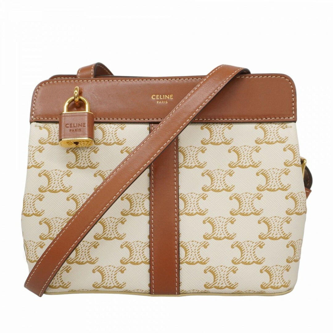 CELINE - 【5ec4204-b】セリーヌ ショルダーバッグ トリオンフ PVC ホワイト ブラウン ゴールド金具【中古】レディース