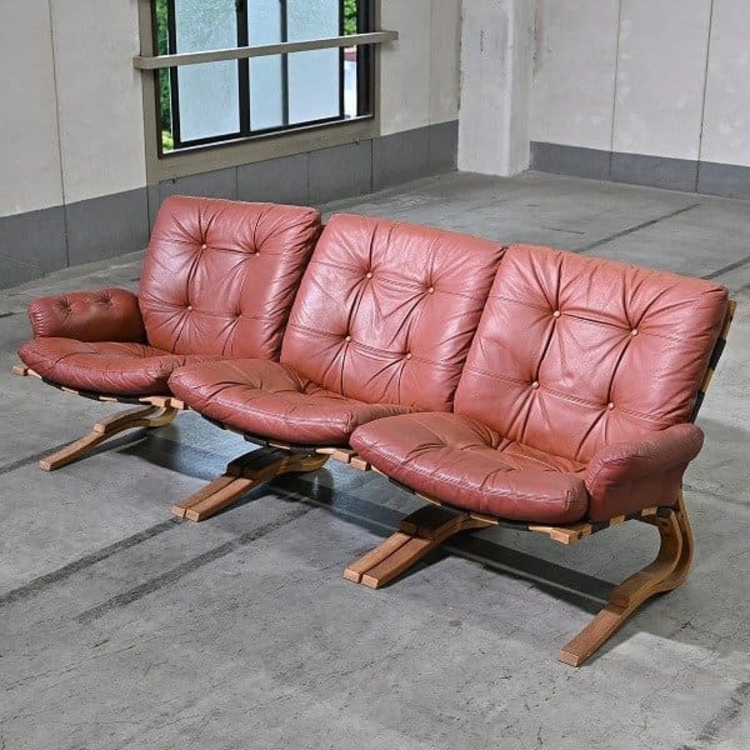 希少 廃盤 domani カリモク家具「スカンジナビアン」セパレートソファ3点セット 本革 オーク材 プライウッド 曲げ木 ドマーニ karimoku【中古家具/中古インテリア/USED家具ユーズド家具/リサイクル】 インテリア/住まい/日用品のソファ/ソファベッド(ソファセット)の商品写真