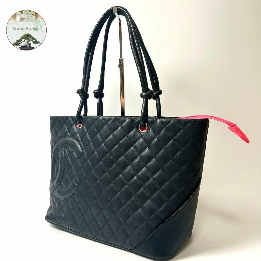 CHANEL - シャネル　カンボンライン　レザー　トートバッグ　ブラック
