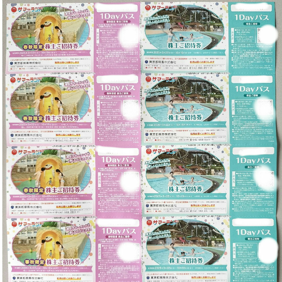 東京サマーランド 東京都競馬 株主優待 8枚 チケットの施設利用券(遊園地/テーマパーク)の商品写真