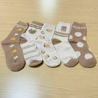 5足セット　靴下 レディース セットブラウン　茶色　リス　りす　クマ　クマ(ソックス)