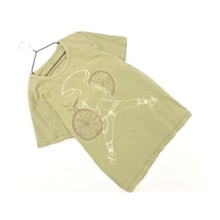 GIRBAUD ジルボー 自転車 プリント Tシャツ sizeM/カーキ ■◆ レディース(Tシャツ(長袖/七分))