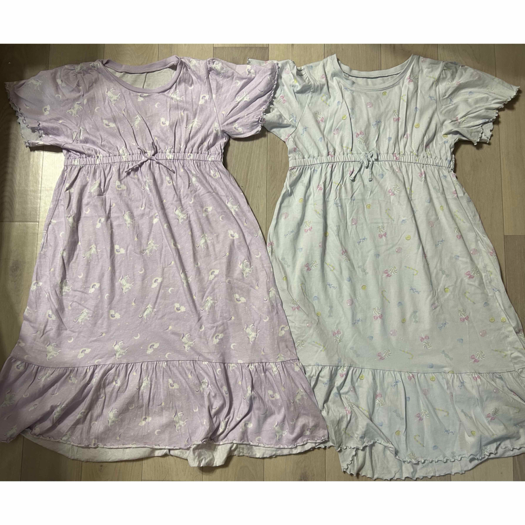 GU(ジーユー)のGU ワンピースパジャマ ネグリジェ140 2枚セット キッズ/ベビー/マタニティのキッズ服女の子用(90cm~)(パジャマ)の商品写真