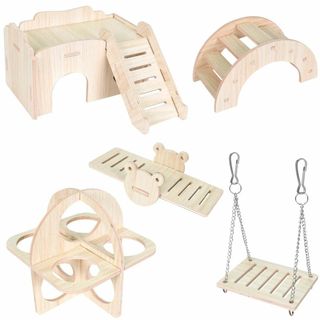 【特価商品】5点ハムスター ハウス おもちゃ ハムスターハウス 木製 小動物用 (その他)