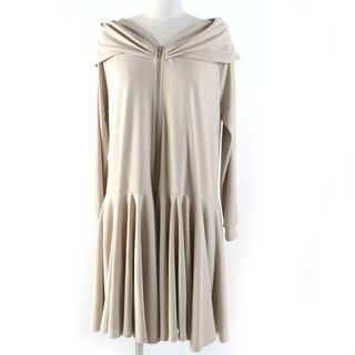 フォクシーニューヨーク(FOXEY NEW YORK)の極美品☆FOXEY NEW YORK フォクシー ニューヨーク 39931 ZIP UP 長袖 裾フレア ワンピース ベージュ 40 日本製 正規品 レディース(ひざ丈ワンピース)