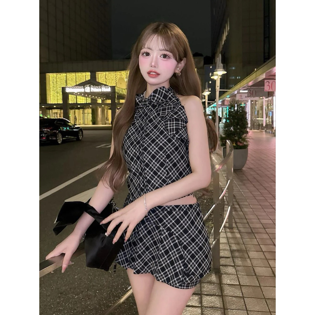 福袋・半額ポスター - クリーニング屋さん専用の通 Darich - チェックスカート リボンチェックノースリブラウス パンツ