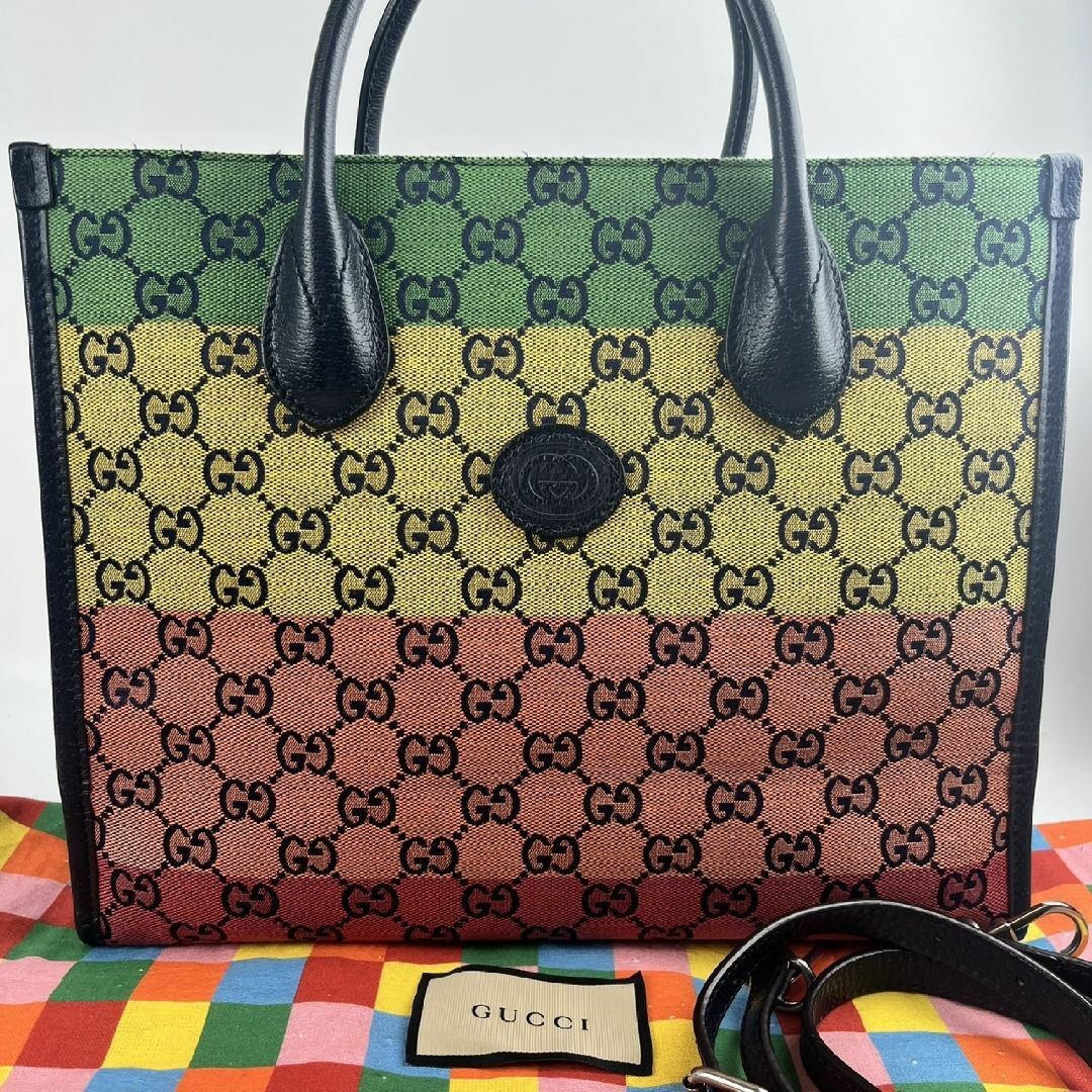 GUCCI - GUCCI ラージトートバッグ GGキャンバス マルチカラー2wayショルダーバ