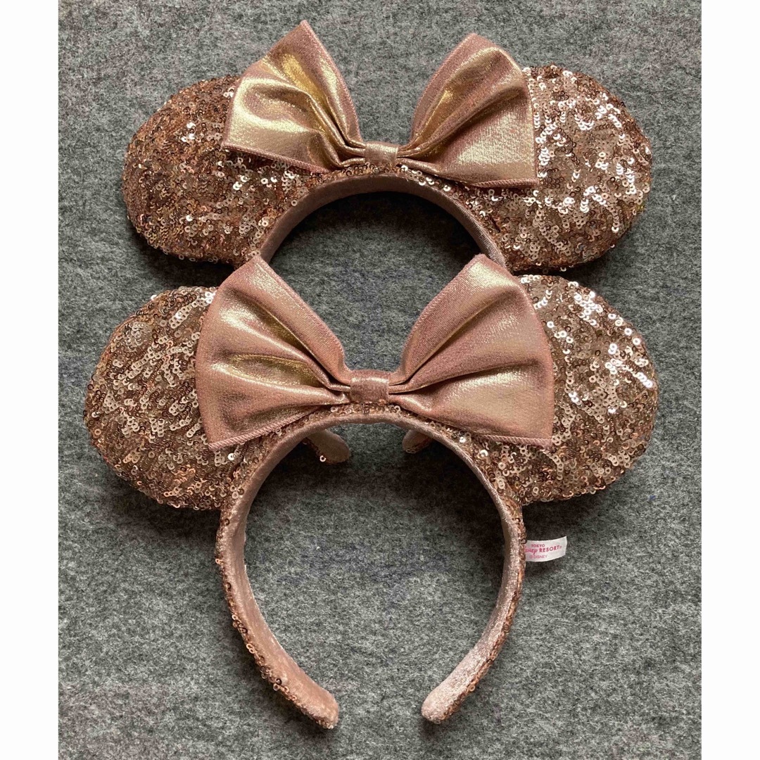 Disney(ディズニー)のディズニー カチューシャ スパンコール ピンクゴールド リボン ミニー ラメ レディースのヘアアクセサリー(カチューシャ)の商品写真