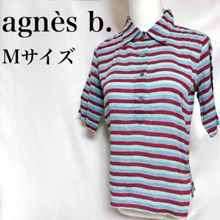 アニエスベー(agnes b.)のアニエスベー ハーフボタン五分袖シャツ フランス製 ボーダー プルオーバー(シャツ/ブラウス(長袖/七分))