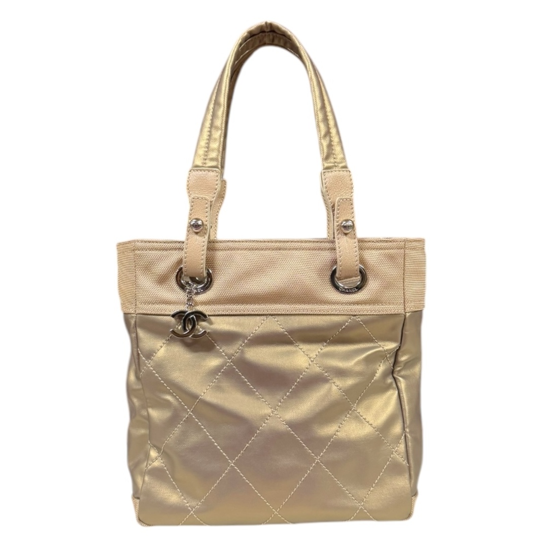 CHANEL - シャネル パリビアリッツPM ハンドバッグ コーティングキャンバス A34208 ゴールド レディース CHANEL  中古