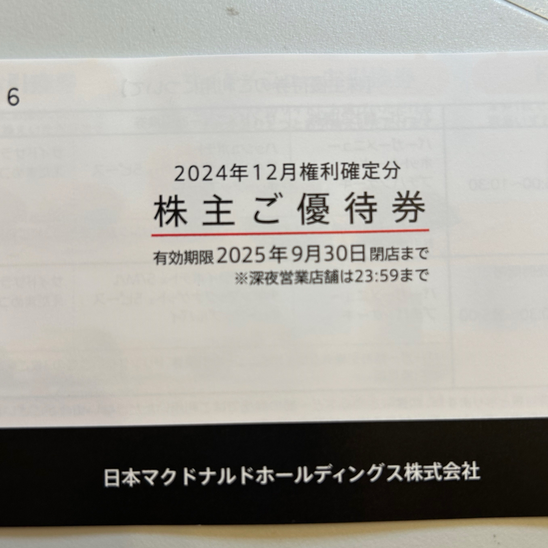 マクドナルド 株主優待券 1冊 チケットの優待券/割引券(フード/ドリンク券)の商品写真