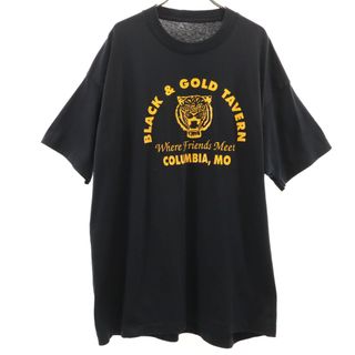 古着 OLD オールド 90s BLACK＆GOLD TAVERN 半袖 Tシャツ ブラック シングルステッチ タイガー アニマル メンズ(Tシャツ/カットソー(半袖/袖なし))
