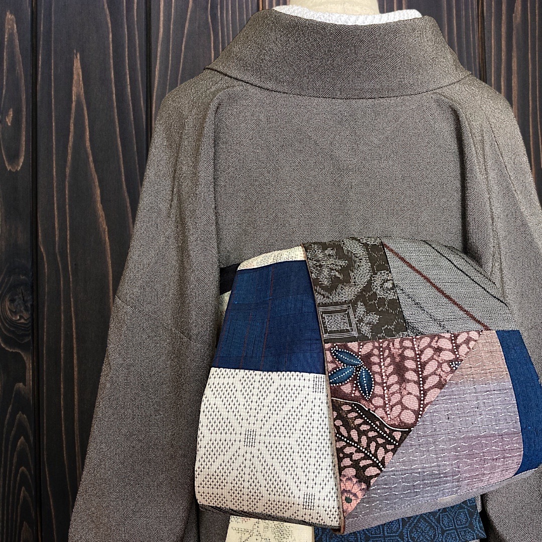*絹お着物リメイク　パッチワーク*17　大人の兵児帯　半幅帯　長尺　ハンドメイド