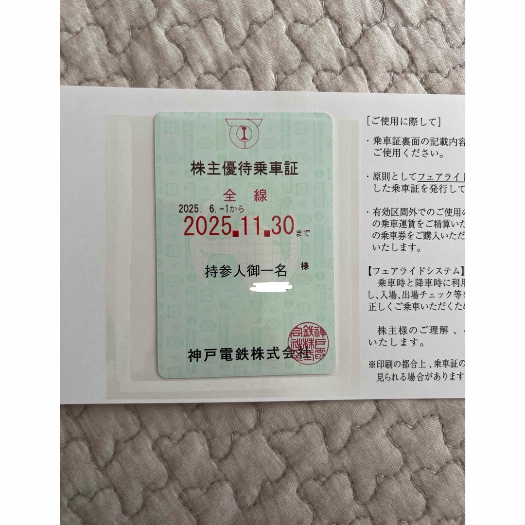 神戸電鉄 株主優待乗車証 チケットの乗車券/交通券(鉄道乗車券)の商品写真