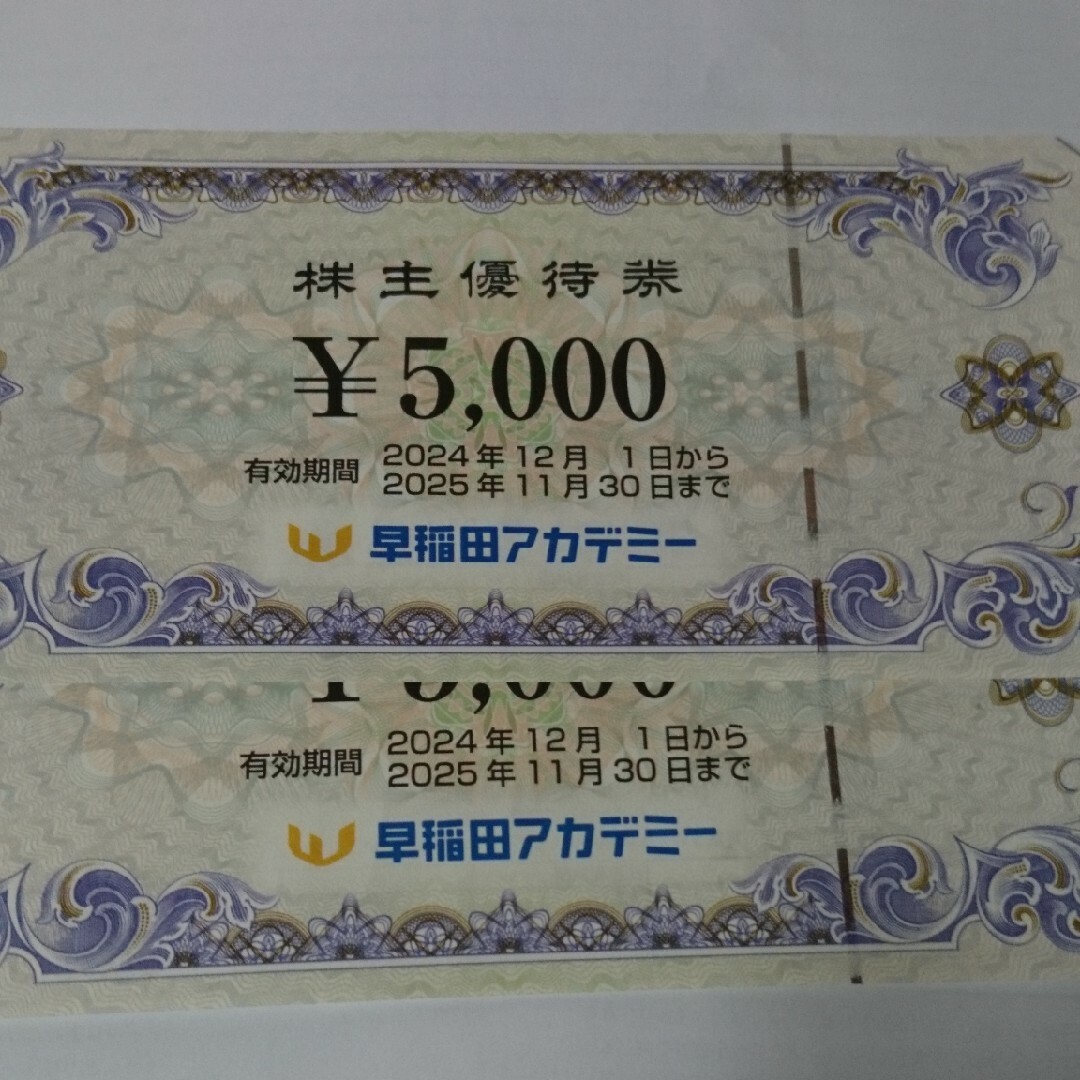 早稲田アカデミー 株主優待 1万円分(5000円×2) チケットの施設利用券(その他)の商品写真