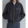 【BLACK】【XL】レザーライク ボンバー ジャケット