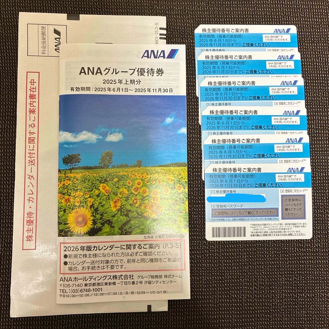 ANA(全日本空輸)(エーエヌエー(ゼンニッポンクウユ))のANA 株主優待券6枚と冊子 チケットの乗車券/交通券(航空券)の商品写真