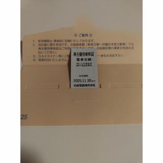 京成電鉄　株主優待乗車証1枚(鉄道乗車券)