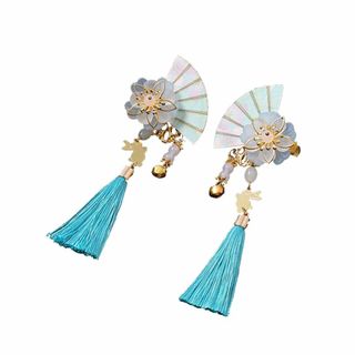 【在庫セール】扇子 髪飾り タッセル 扇 花 ヘアクリップ 中華風 漢服 浴衣 (その他)