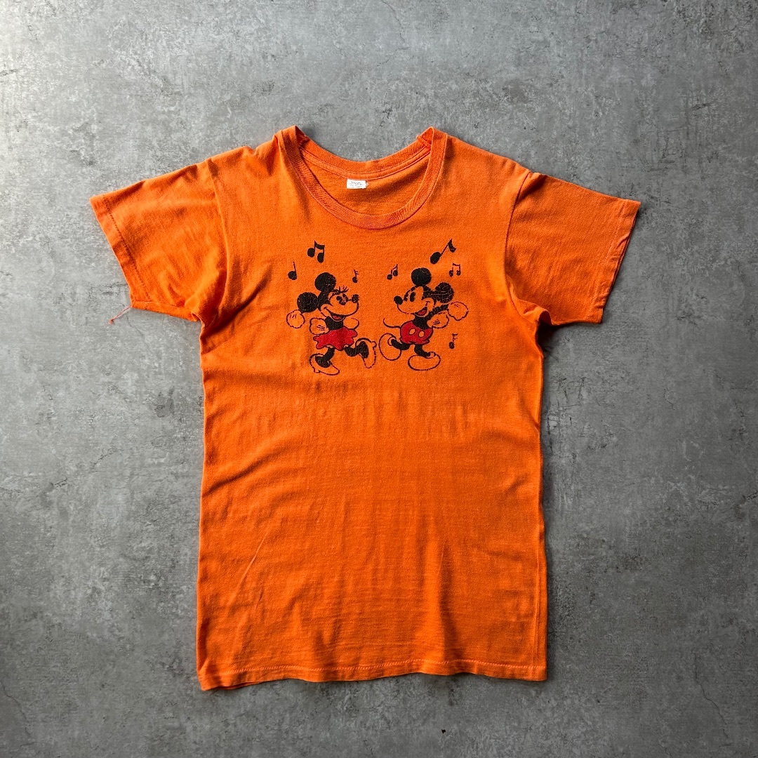 Disney - 70s ミッキー&ミニー ヴィンテージtシャツ USA製 オレンジ M