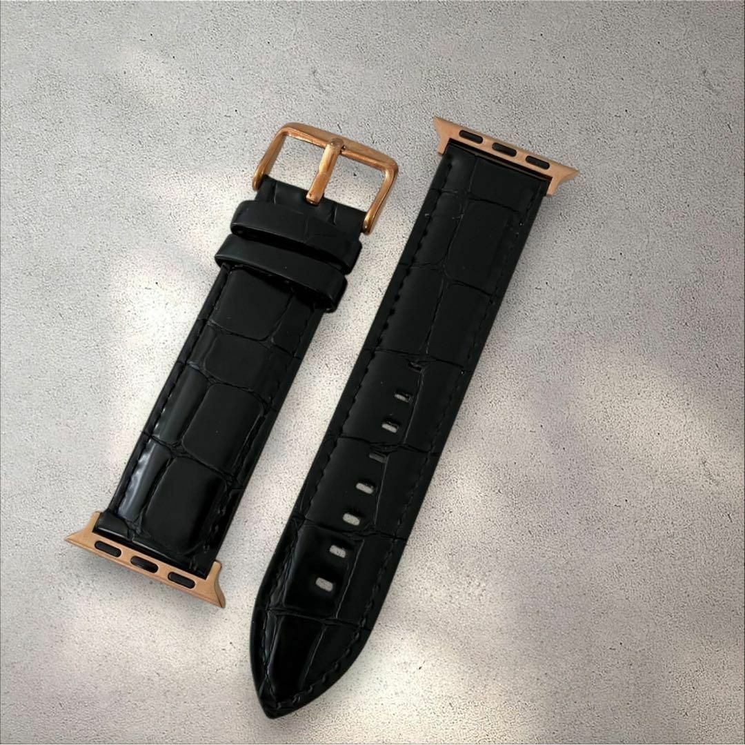 本革 アップルウォッチ ベルト ブラック 黒 38/40/41mm ゴールド金具 メンズの時計(レザーベルト)の商品写真