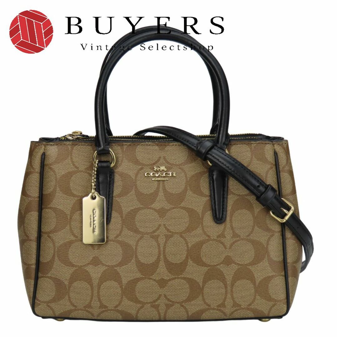COACH - 【中古】 コーチ ハンドバッグ F67027 シグネチャー PVC レザー ブラウン ブラック ゴールド金具 2WAY ショルダー ミニ レディース 女性 COACH