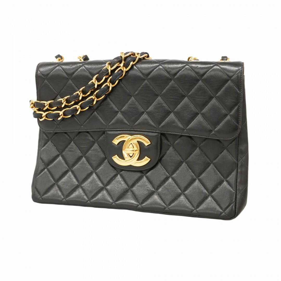 CHANEL - 【5ed4297】シャネル ショルダーバッグ デカマトラッセ Wチェーン ラムスキン ブラック ゴールド金具【中古】レディース