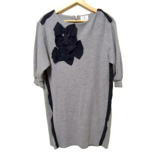 ランバンオンブルー(LANVIN en Bleu)のLANVIN en Bleu(ランバンオンブルー) ワンピース サイズ38 M レディース新品同様  - グレー×ダークネイビー クルーネック/七分袖/ひざ丈/リボン(その他)