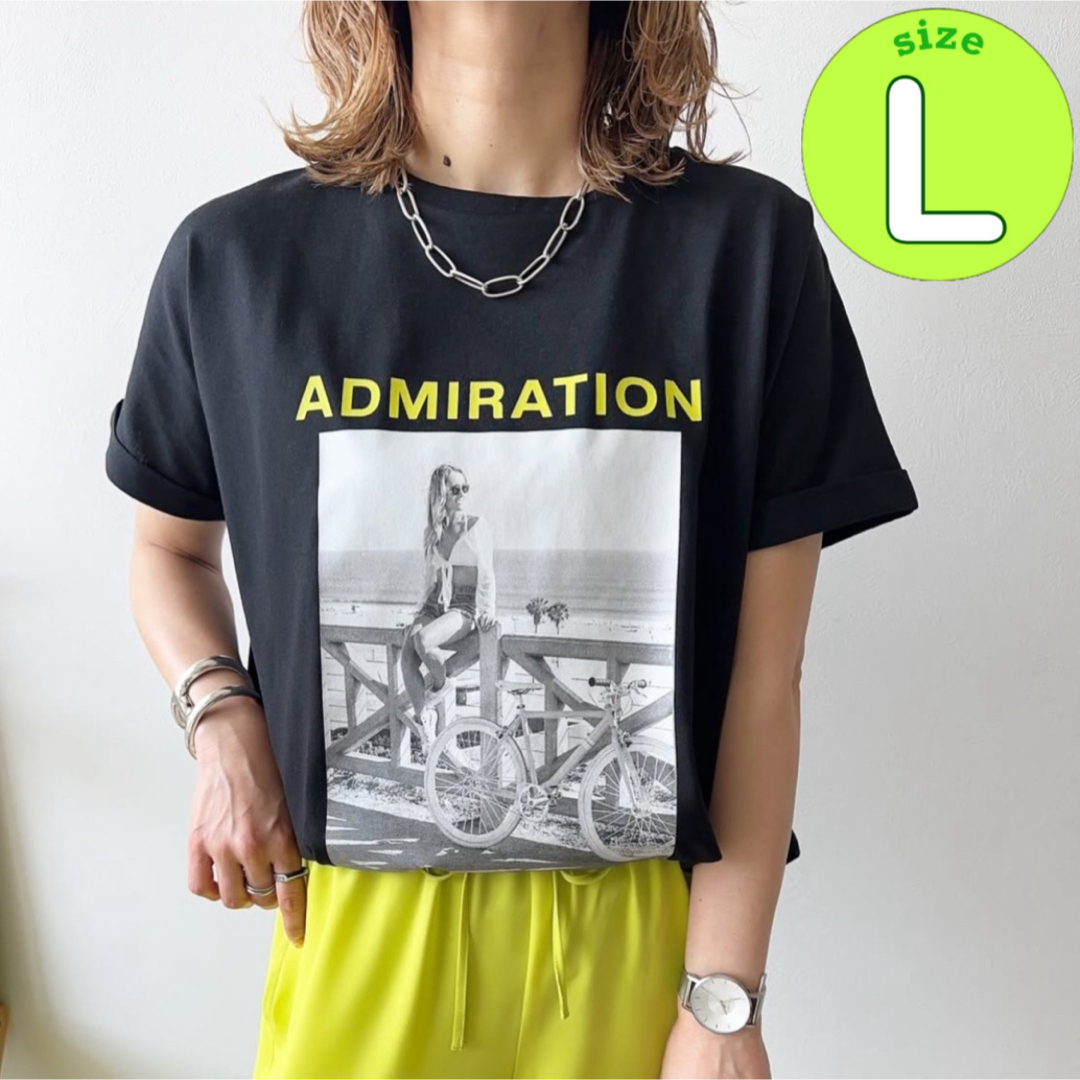 しまむら(シマムラ)のしまむら aquaist mayo フォトプリントTシャツ 半袖 ブラック L レディースのトップス(Tシャツ(半袖/袖なし))の商品写真