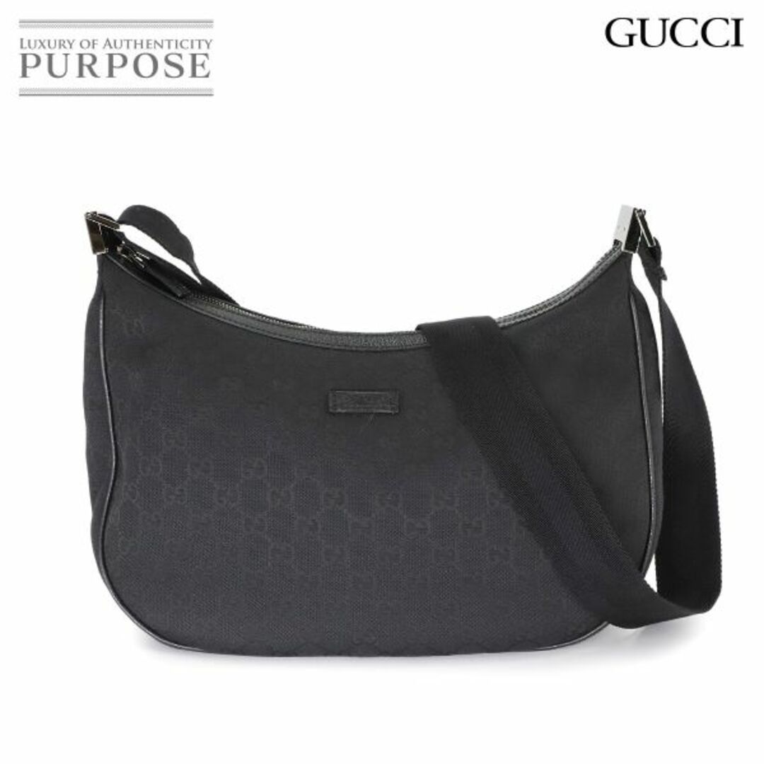 GUCCI - 新品同様 グッチ GUCCI GGキャンバス ショルダー バッグ レザー ブラック 122790 シルバー 金具 GG Canvas Shoulder Bag 90279156