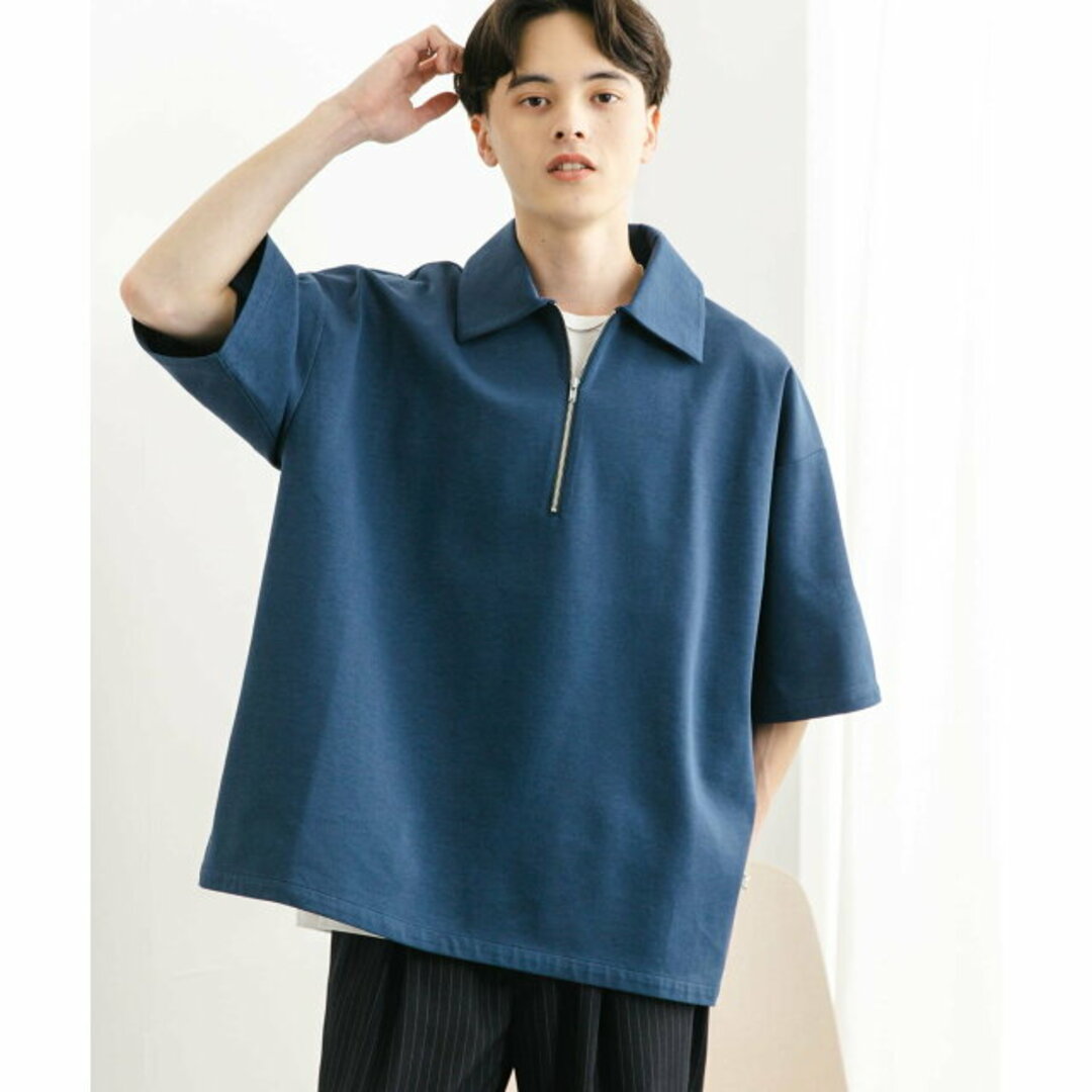 SENSE OF PLACE by URBAN RESEARCH(センスオブプレイスバイアーバンリサーチ)の【NAVY】ダンボールポンチハーフジップショートスリーブTシャツ メンズのトップス(Tシャツ/カットソー(半袖/袖なし))の商品写真