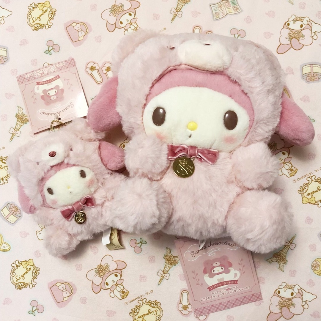 マイメロディ(マイメロディ)のマイメロ♡ラテクマ♡ぬいぐるみ♡マスコット♡新品タグ付き エンタメ/ホビーのおもちゃ/ぬいぐるみ(キャラクターグッズ)の商品写真