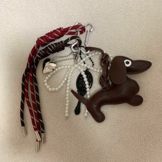 ダックスフンド 骨フック ハート じゃらじゃらキーホルダー バッグチャーム 茶色(その他)