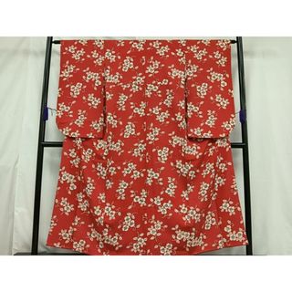 平和屋着物■小振袖　二尺袖　型染め　花唐草文　正絹　逸品　AAAT9734jh(振袖)