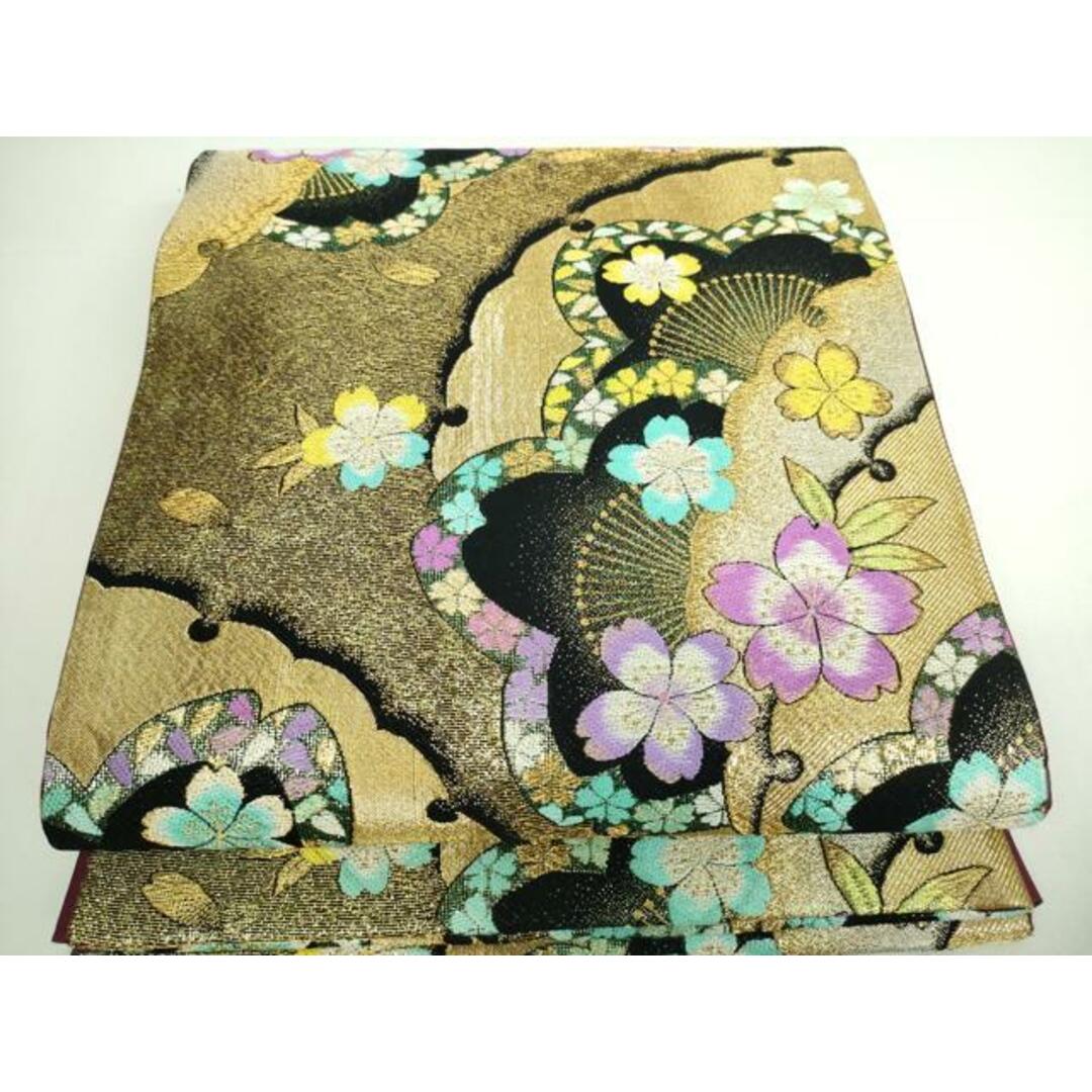 平和屋着物□六通柄袋帯 舞桜文 黒地 金糸 正絹 逸品 DAAQ8452sf 平和屋着物□六通柄袋帯 舞桜文 黒地 金糸 正絹 逸品 DAAQ8452sf