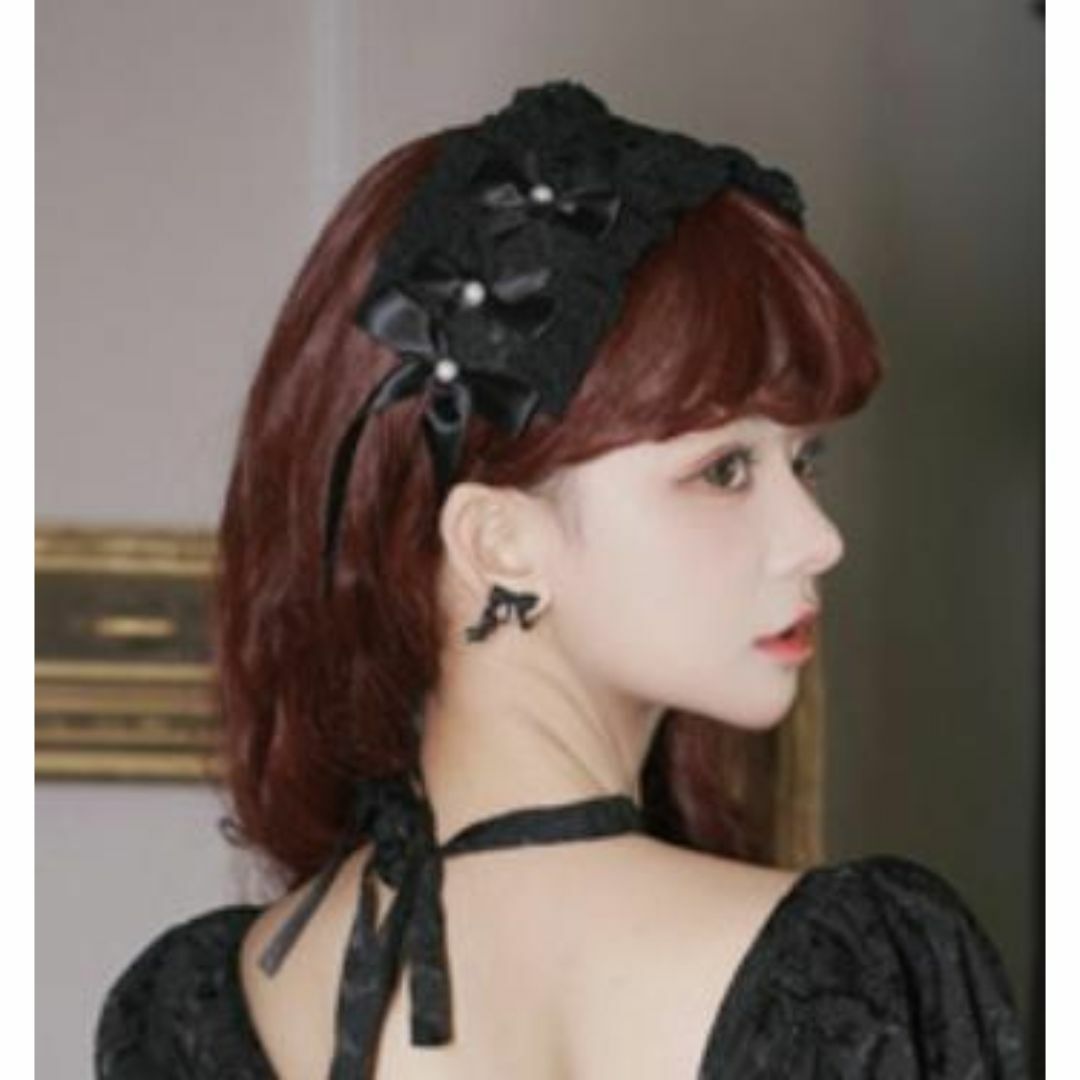 ヘッドドレス ブラック ゴスロリ パール レース 量産 レディースのヘアアクセサリー(ヘアバンド)の商品写真
