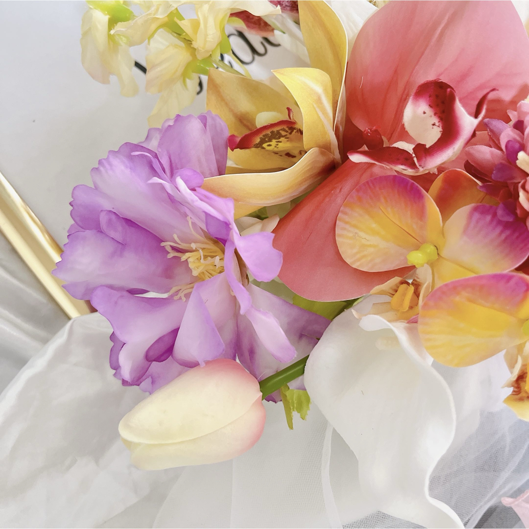 クラッチブーケ アーティフィシャルフラワーブーケ 結婚式 ウエディングブーケ ハンドメイドのウェディング(ブーケ)の商品写真