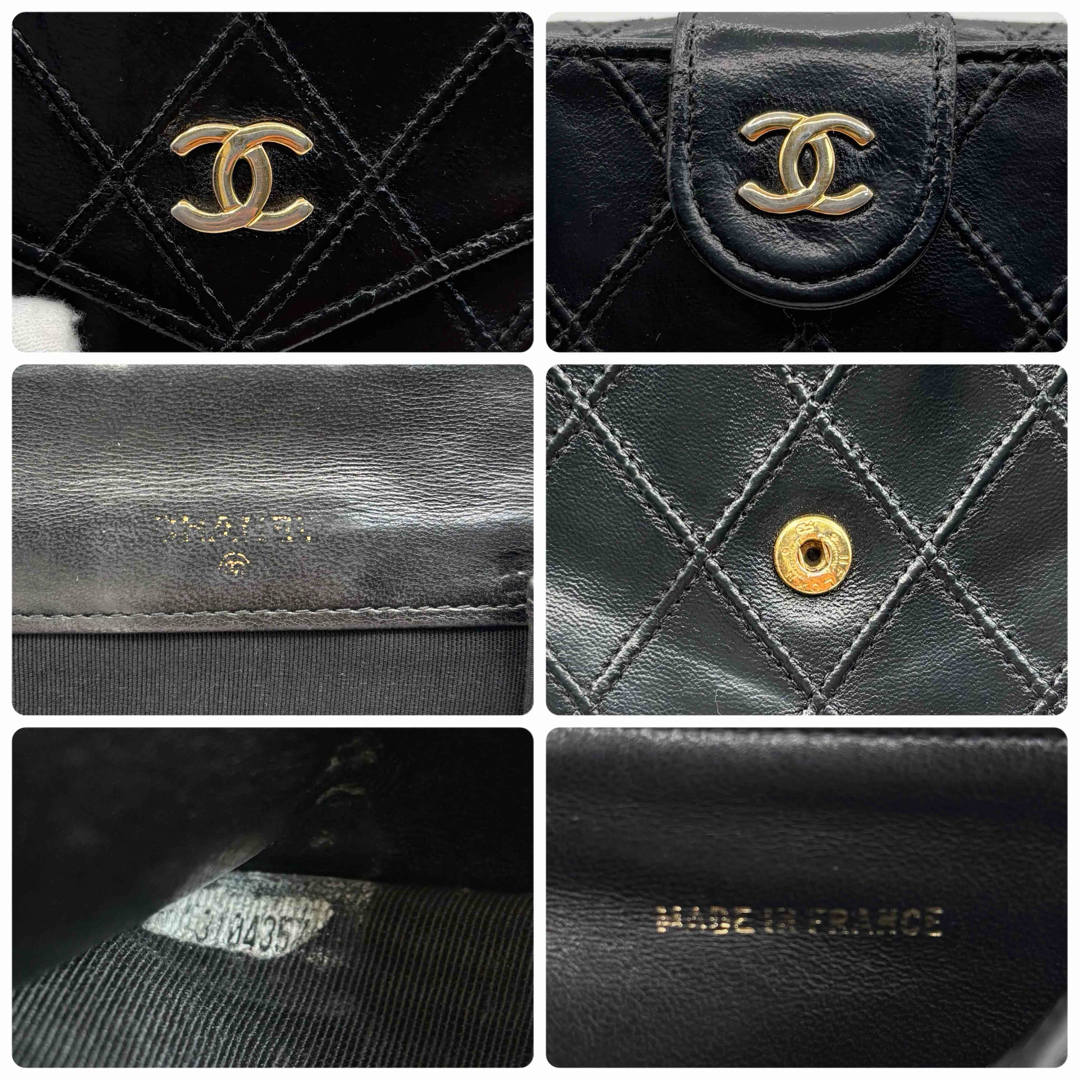 美品CHANEL シャネル ビコローレ ラムスキン Wホック 折り財布 ブラック CHANEL シャネル ビコローレ Wホック財布 ブラック/GP